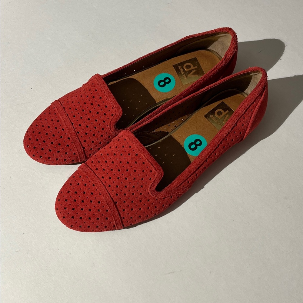 Dolce Vita Anthropologie Leather Cutout Red Tan Flats Shoes Fall Slip On sz 8